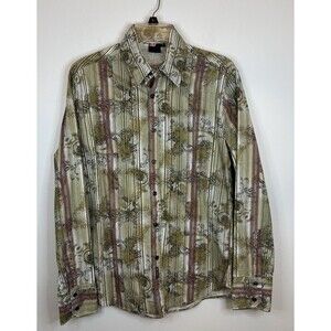 DIESEL Green Paisley Stripe Button Up Shirt Men Large Long Sleeve Cotton Western